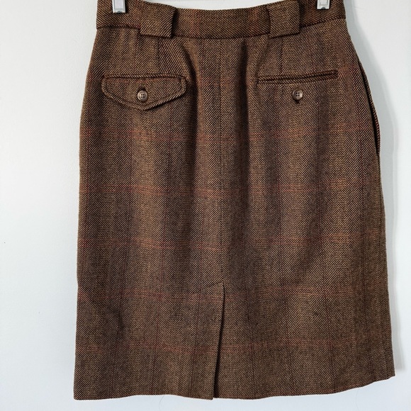 Vintage Ralph Lauren Wool Tweed Plaid Skirt 10 Brown Classic Pencil -Made in USA - Picture 2 of 7